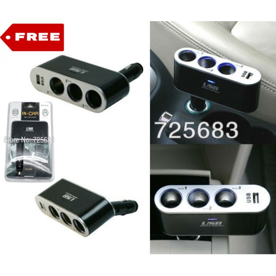 High Power Car Vacuum Cleaner Red with Free 3 in 1 Car Socket With USB Port
